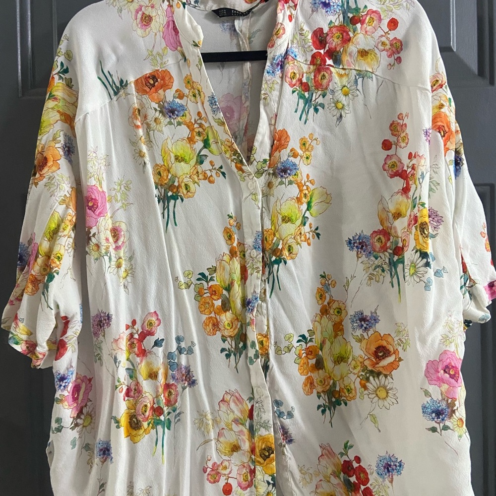 Zara Orange Yellow Oversized Blouse with Mandarin Collar